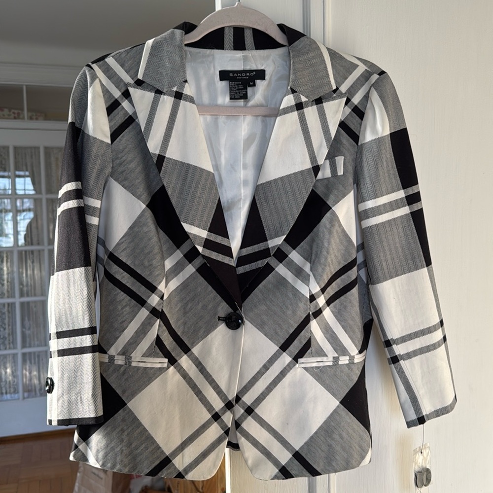 Women's Sandro Sportswear Black and White Plaid Women's Blazer Size M